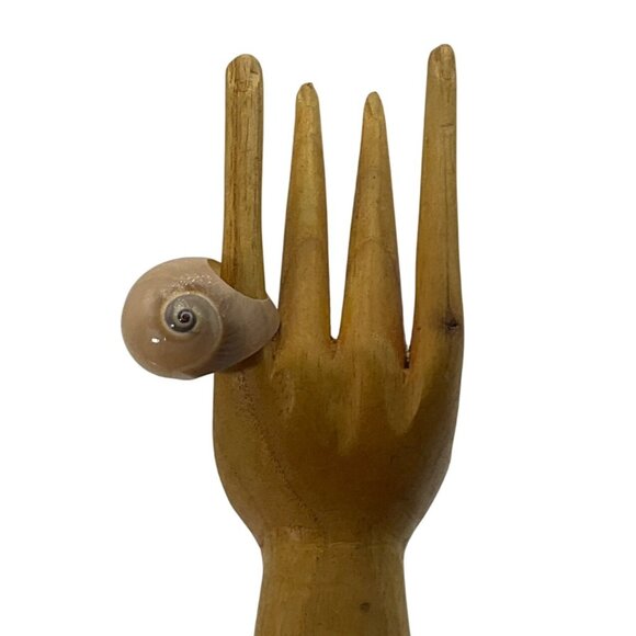 New VTG Sz 3 Ring Beige Turbo Sea Shell Artisan Hand Carved Pinky Finger - Picture 1 of 9